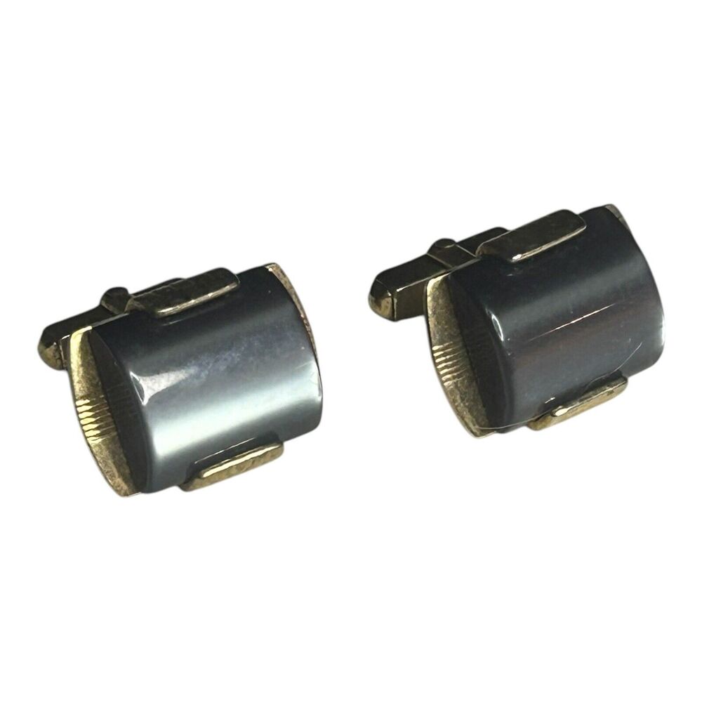 Vintage Gold Tone Black/Charcaol Gray Cufflinks Rectangular
